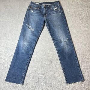 Gap Jeans Womens 25/0R‎ Blue Girlfriend Mid Rise Straight Leg Distressed Jeans